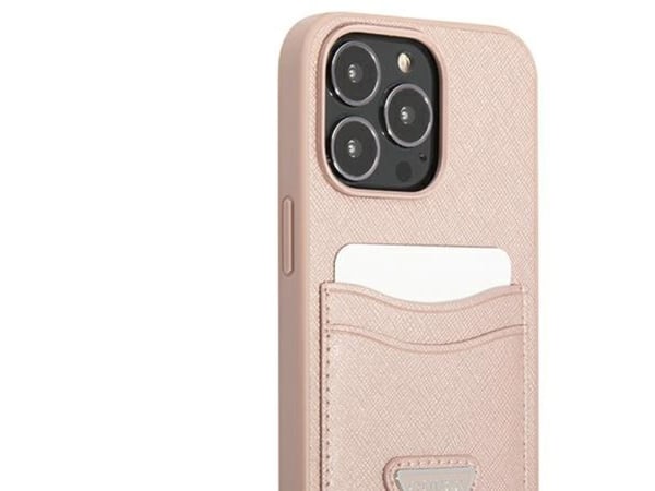 GUESS telefondeksel GUHCP13LSATPPPPP 13 Pro / 13 6,1" Hardcase Saffianotriangle kortholder logo, rosa/rosa