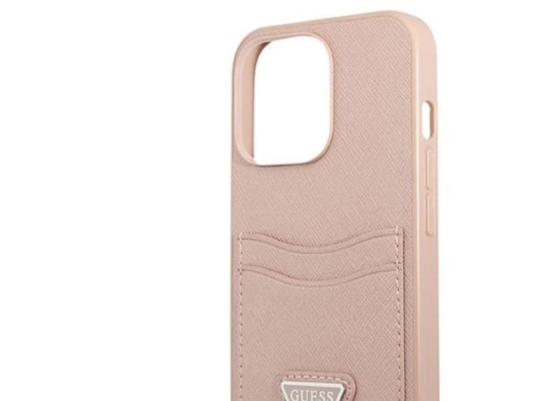 GUESS mobilskal GUHCP13LSATPPPPP 13 Pro / 13 6,1" Hardcase Saffianotriangle kortfack logga, rosa/rosa