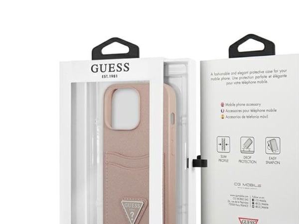 GUESS mobilskal GUHCP13LSATPPPPP 13 Pro / 13 6,1" Hardcase Saffianotriangle kortfack logga, rosa/rosa