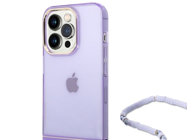 Guess GUHCP14LHGCOHU iPhone 14 Pro 6,1" hårt skal i lila med genomskinligt pärlband