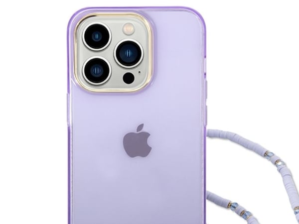 Guess GUHCP14LHGCOHU iPhone 14 Pro 6,1" hårt skal i lila med genomskinligt pärlband