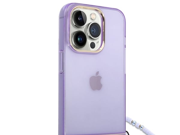 Guess GUHCP14LHGCOHU iPhone 14 Pro 6,1" hårt skal i lila med genomskinligt pärlband
