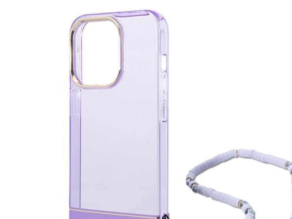 Guess GUHCP14LHGCOHU iPhone 14 Pro 6,1" hårt skal i lila med genomskinligt pärlband