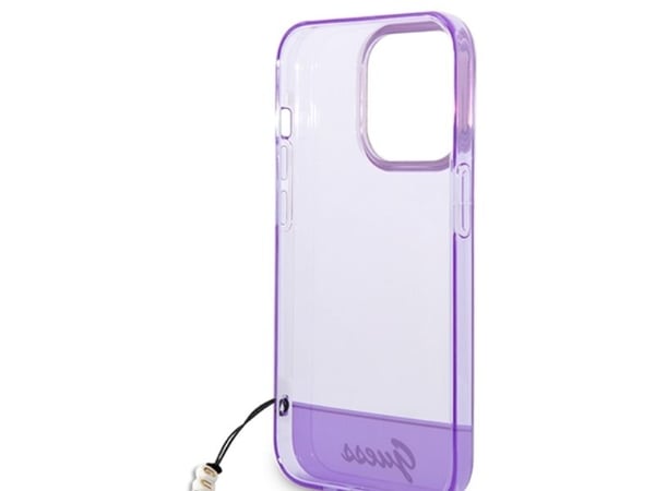 Guess GUHCP14LHGCOHU iPhone 14 Pro 6,1 violetinės/violetinės spalvos deklas Permatomas perlamutrinis dirželis