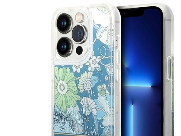 Guess GUHCP14LLFLSN iPhone 14 Pro 6,1" grønt hardt deksel Flower Liquid Glitter