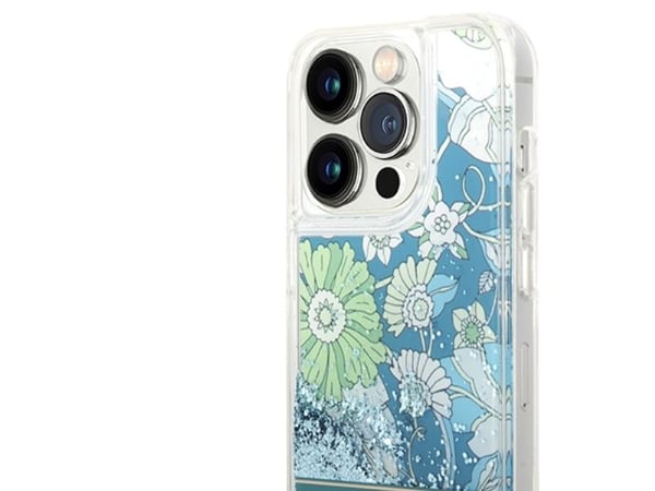 Guess GUHCP14LLFLSN iPhone 14 Pro 6,1" grønt hardt deksel Flower Liquid Glitter