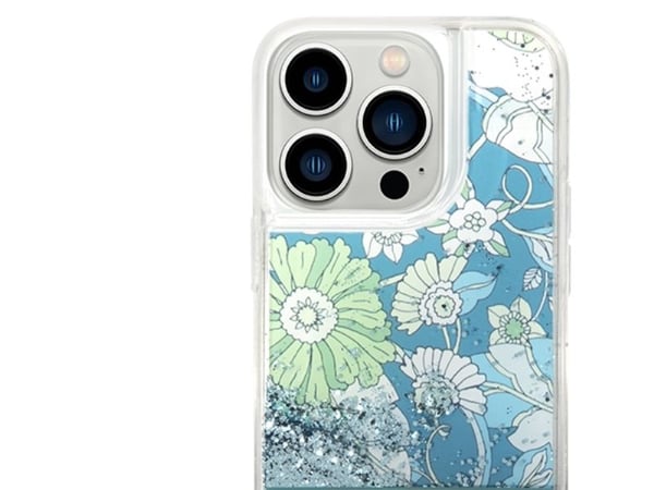 Guess GUHCP14LLFLSN iPhone 14 Pro 6,1" grønt hardt deksel Flower Liquid Glitter