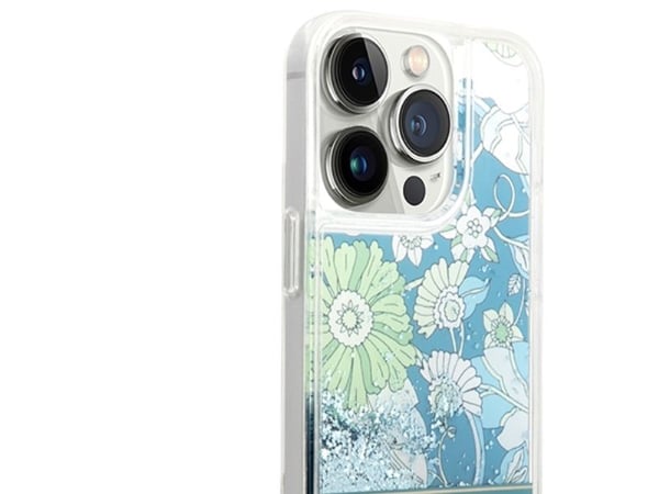 Guess GUHCP14LLFLSN iPhone 14 Pro 6,1" grønt hardt deksel Flower Liquid Glitter