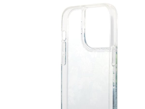 Alkuperäinen GUESS GUHCP14LLFLSN etupaneelikotelo iPhone 14 PRO (Liquide Glitter Flower / vihreä)