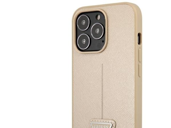 Guess GUHCP14LPSATLE hardt deksel Apple iPhone 14 Pro 6,1" beige SaffianoTriangle Logo