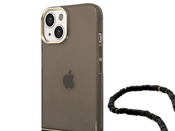 Alkuperäinen GUESS GUHCP14SHGCOHK Etupaneeli Kotelo iPhone 14 (IML Electro Cam w. Strap läpikuultava / Musta)