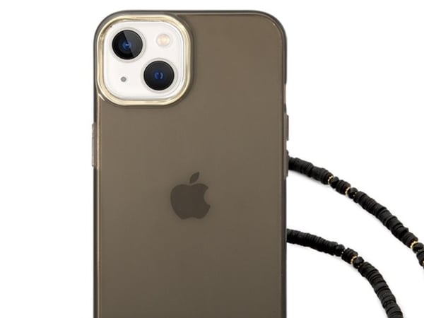 Alkuperäinen GUESS GUHCP14SHGCOHK Etupaneeli Kotelo iPhone 14 (IML Electro Cam w. Strap läpikuultava / Musta)