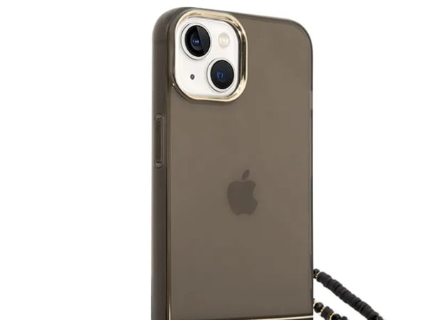 Alkuperäinen GUESS GUHCP14SHGCOHK Etupaneeli Kotelo iPhone 14 (IML Electro Cam w. Strap läpikuultava / Musta)