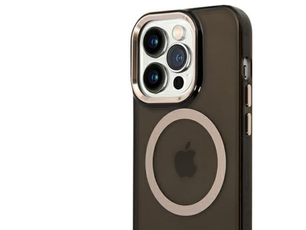 Guess GUHMP14LHTCMK iPhone 14 Pro 6,1" Svart/Svart Hårt Fodral Guld Kontur Transparent MagSafe