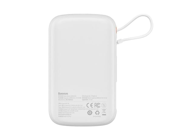 Baseus Qpow Digital Display strømbank med hurtiglading 10000mAh 20W QC/PD/SCP/FCP med innebygd Lightning-kabel hvit