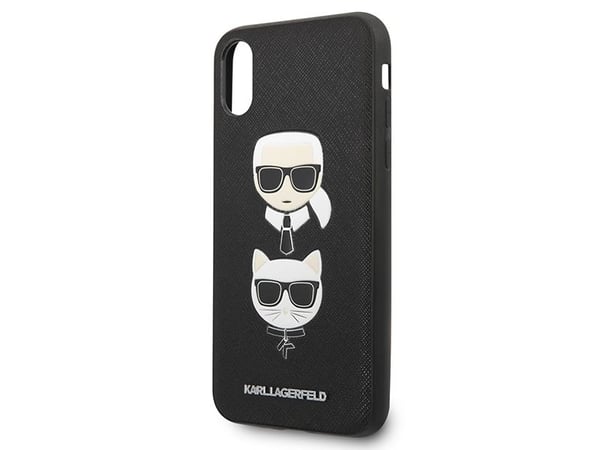 Karl Lagerfeld Saffiano Karl & Choupette Heads - iPhone Xs / X Case (musta)