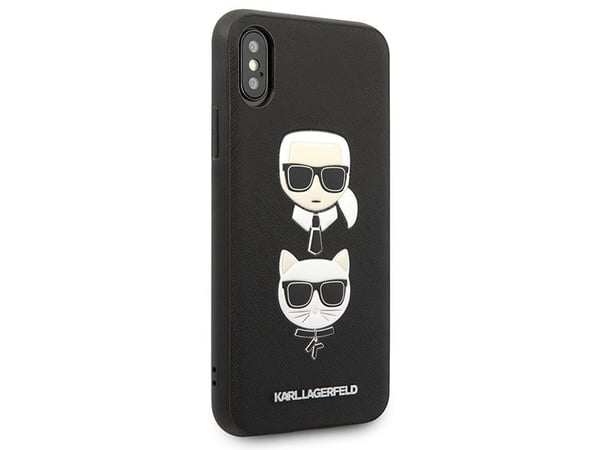Karl Lagerfeld Saffiano Karl & Choupette Heads - iPhone Xs / X Case (musta)