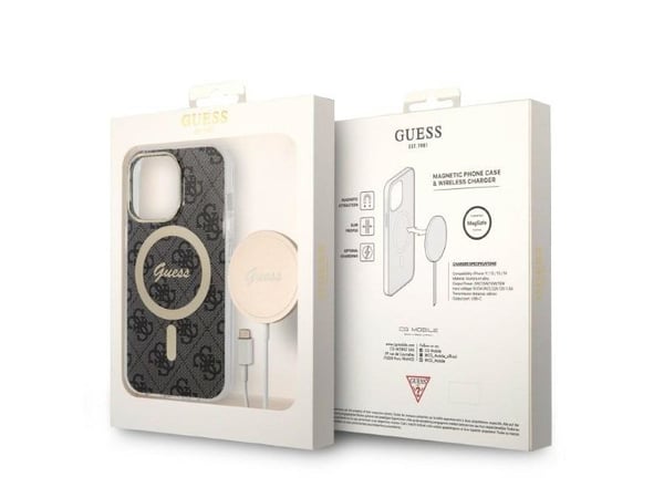 Guess Bundle Pack MagSafe 4G - kotelo + laturi MagSafe iPhone 13 Pro (musta/kulta)