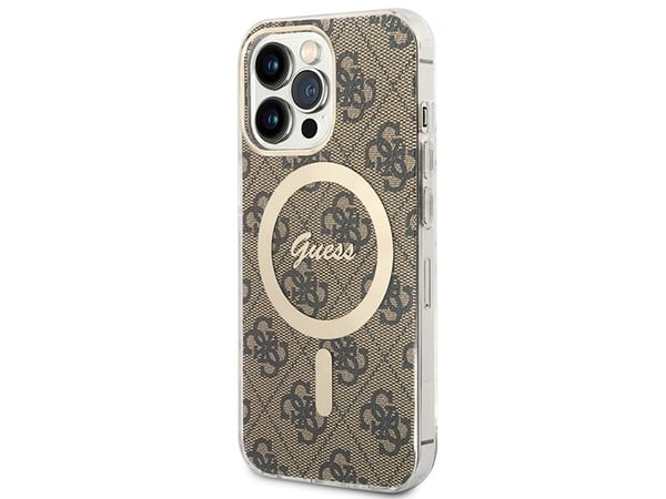 Guess lader Guess veske + trådløs lader GUBPP13LH4EACSW Apple iPhone 13 Pro brun/brun hard veske 4G Print MagSafe