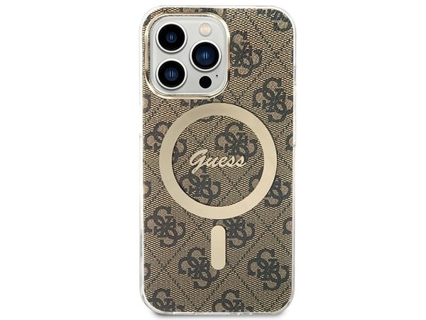 Guess lader Guess veske + trådløs lader GUBPP13LH4EACSW Apple iPhone 13 Pro brun/brun hard veske 4G Print MagSafe