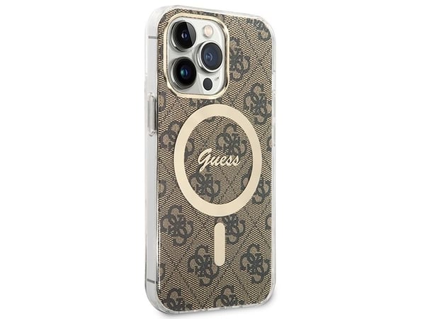 Guess lader Guess veske + trådløs lader GUBPP13LH4EACSW Apple iPhone 13 Pro brun/brun hard veske 4G Print MagSafe