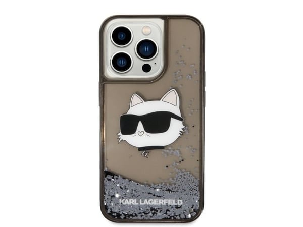 Karl Lagerfeld skal till iPhone 14 Pro 6,1 KLHCP14LLNCHCK svart hårt skal - Liquid Glitter NFT Choupette Head