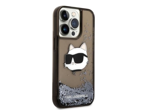 Karl Lagerfeld skal till iPhone 14 Pro 6,1 KLHCP14LLNCHCK svart hårt skal - Liquid Glitter NFT Choupette Head