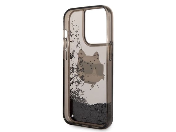 Karl Lagerfeld skal till iPhone 14 Pro 6,1 KLHCP14LLNCHCK svart hårt skal - Liquid Glitter NFT Choupette Head