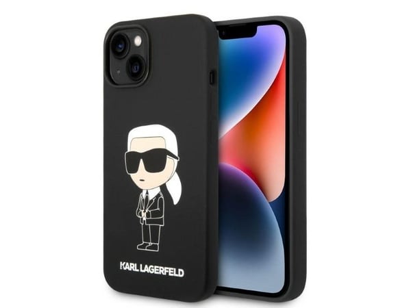 Karl Lagerfeld iPhone 14 Plus 6,7-skal KLHMP14MSNIKBCK svart hårt skal MagSafe silikon NFT ikonisk Karl Lagerfeld iPhone 14 Plus 6,7-skal KLHMP14MSNIKBCK svart hårt skal MagSafe silikon NFT ikonisk