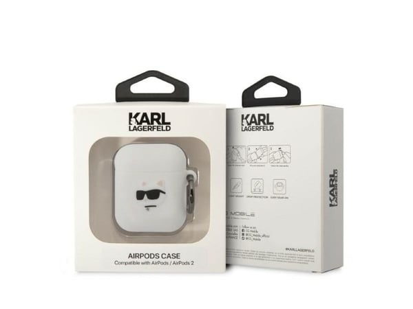 Karl Lagerfeld KLA2RUNCHH AirPods 1/2 skydd biały/vit Silikon Choupette Head 3D