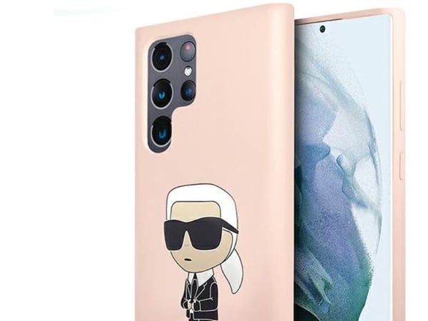 Karl Lagerfeld KLHCS23LSNIKBCP hardt deksel til Samsung Galaxy S23 Ultra S918 - rosa silikon Ikonik