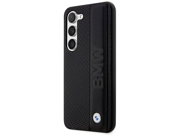 Original BMW BMHCS23M22RDPK frontpanelveske for SAMSUNG S23 Plus (teksturert og stor logostripe/svart)