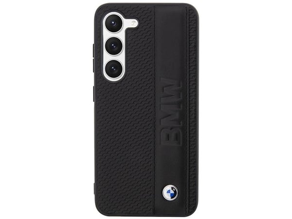 Original BMW BMHCS23M22RDPK frontpanelveske for SAMSUNG S23 Plus (teksturert og stor logostripe/svart)