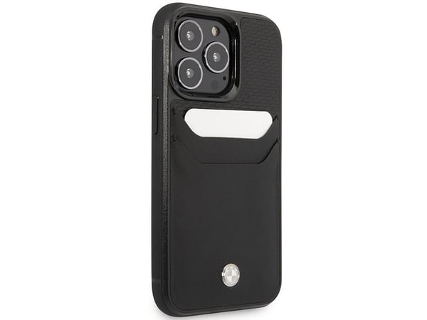 Veske BMW BMHCP14X22RSEPK iPhone 14 Pro Max 6,7" svart/svart skinnkortspor