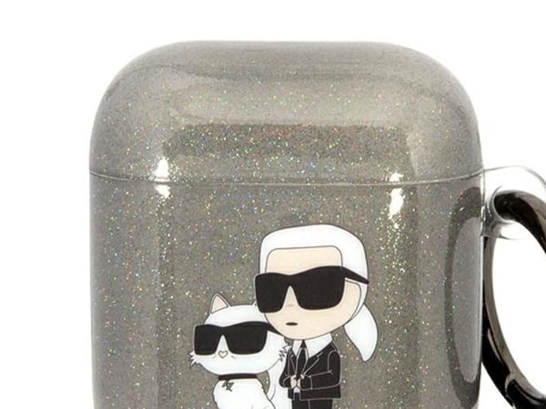 Karl Lagerfeld KLA2HNKCTGK skydd till AirPods 1/2 svart glitter Karl & Choupette