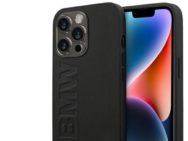 iPhone 14 Pro BMW läder stamp case - svart