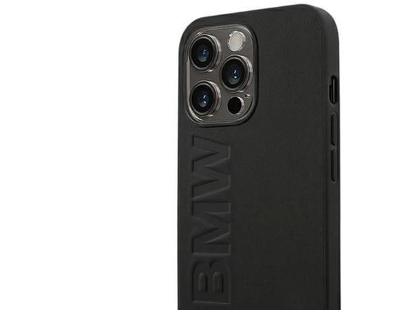 iPhone 14 Pro BMW läder stamp case - svart