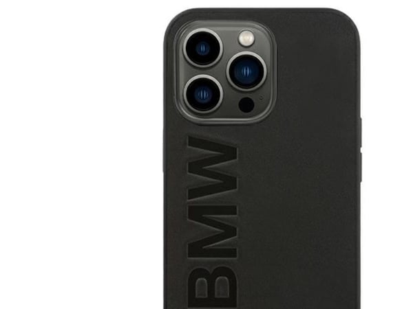 iPhone 14 Pro BMW läder stamp case - svart