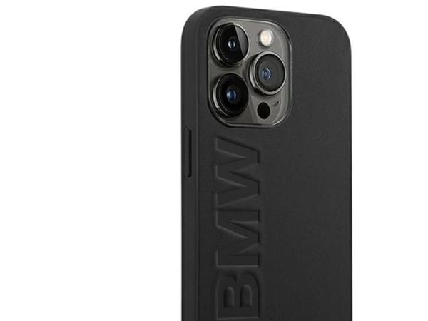 iPhone 14 Pro BMW läder stamp case - svart