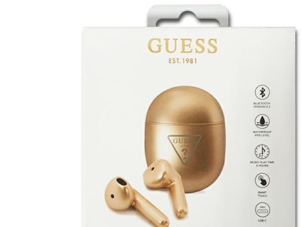 Guess Bluetooth-ørepropper GUTWST82TRD TWS + ladestasjon gull/auksinis, Triangle-logo