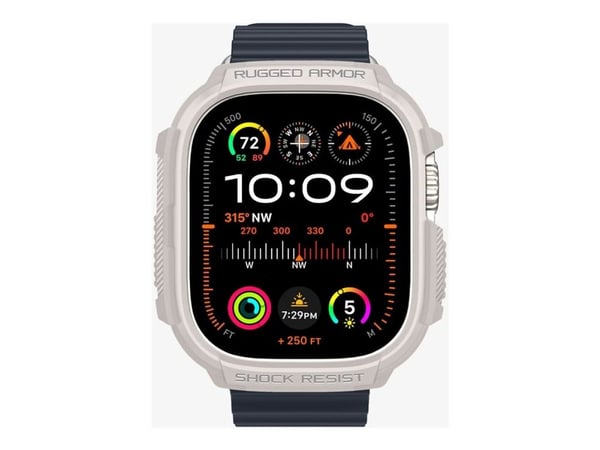 Spigen Rugged Armor, Etui, Smartklokke, Beige, Apple, Watch Ultra (49mm) Watch Ultra 2 (49mm), Termoplastisk polyuretan (TPU)