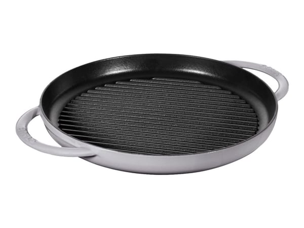 Staub rund grillpanne i støpejern med to håndtak, 30 cm, grafitt