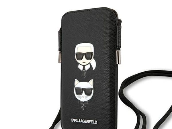 Karl Lagerfeld mobilveske KLHCP12LOPHKCK 6,7" svart hardt etui Saffiano Ikonik Karl&Choupette Head
