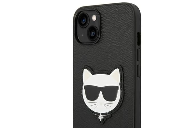 Karl Lagerfeld KLHCP14MSAPCHK iPhone 14 Plus 6.7 tuuman kovakotelo Musta/Musta Saffiano Choupette Head Patch