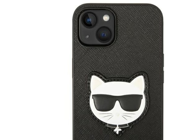 Karl Lagerfeld KLHCP14MSAPCHK iPhone 14 Plus 6.7 tuuman kovakotelo Musta/Musta Saffiano Choupette Head Patch