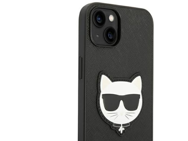 Karl Lagerfeld KLHCP14MSAPCHK iPhone 14 Plus 6.7 tuuman kovakotelo Musta/Musta Saffiano Choupette Head Patch