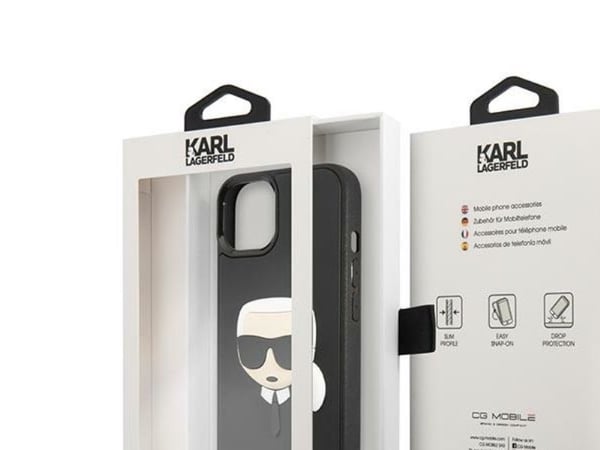 Karl Lagerfeld Karl Lagerfeld KLHCP14MKH3DBK iPhone 14 Plus 6,7 tommer svart/svart hardt etui 3D gummi Karls hode