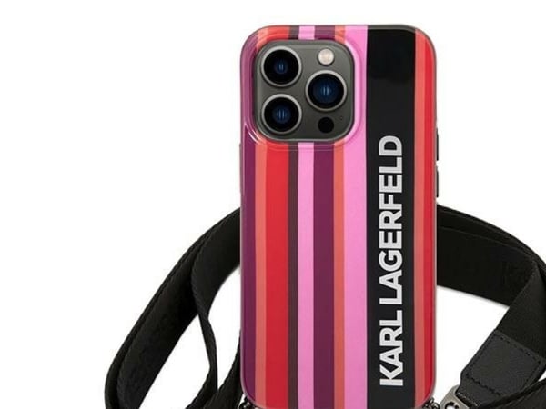 Karl Lagerfeld KLHCP14XSTSTP iPhone 14 Pro Max 6.7" kova kotelo, vaaleanpunainen/vaaleanpunainen hihna