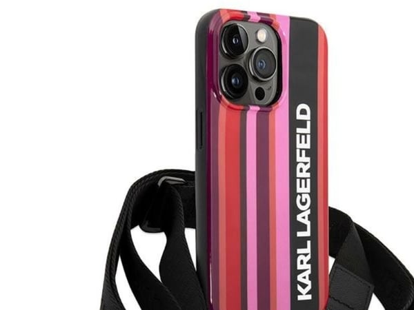 Karl Lagerfeld KLHCP14XSTSTP iPhone 14 Pro Max 6.7" kova kotelo, vaaleanpunainen/vaaleanpunainen hihna
