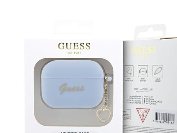 Apple AirPods Pro 2 Guess silikon Charm Heart Collection (GUAP2LSCHSB) øretelefondeksel i blå farge